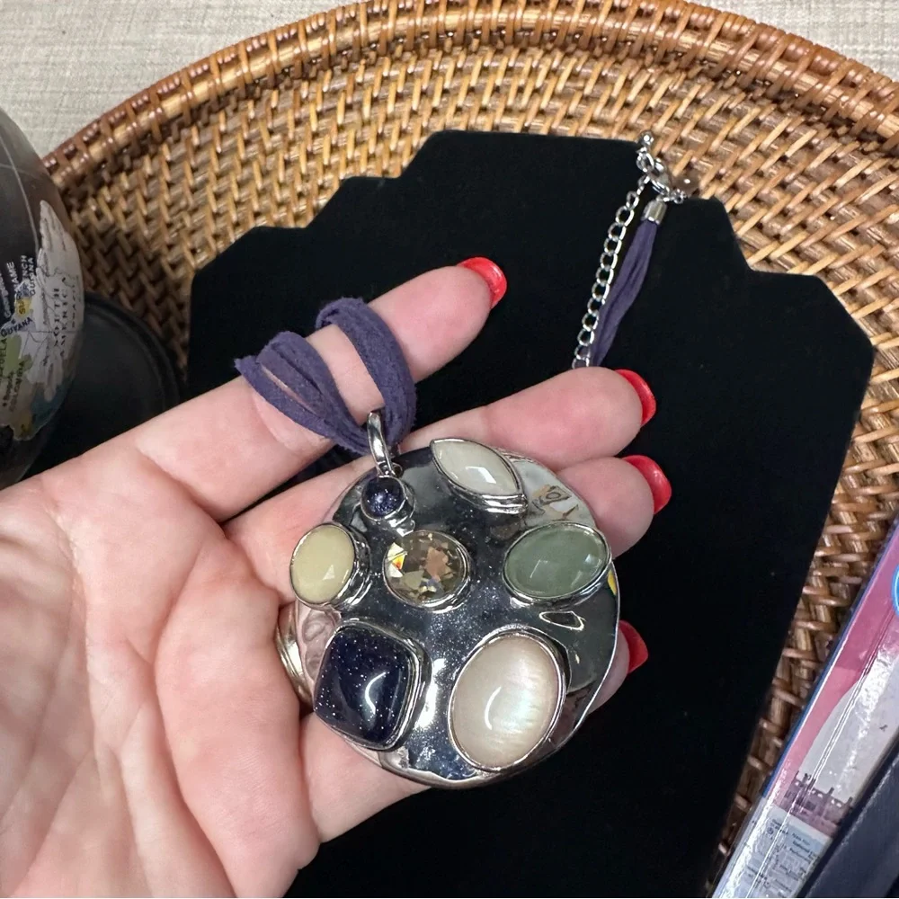 CHICO’S Purple Leather Cord Jeweled Pendant Necklace